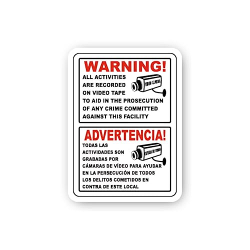 2 (Pieces) 3" and 5" Bilingual Warning Activities Recorded Sticker, Waterproof Vinyl Decals for Many