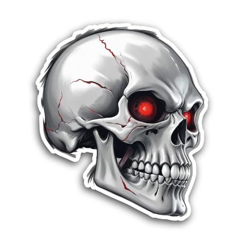 2 (Pieces) 3" and 5" Skull with Red Eyes Sticker, Waterproof Vinyl Decals for Many Purpose Like Cars