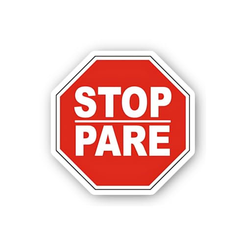 2 (Pieces) 3" and 5" Stop Pare Bilingual Octagonal Sticker, Waterproof Vinyl Decals for Many Purpose