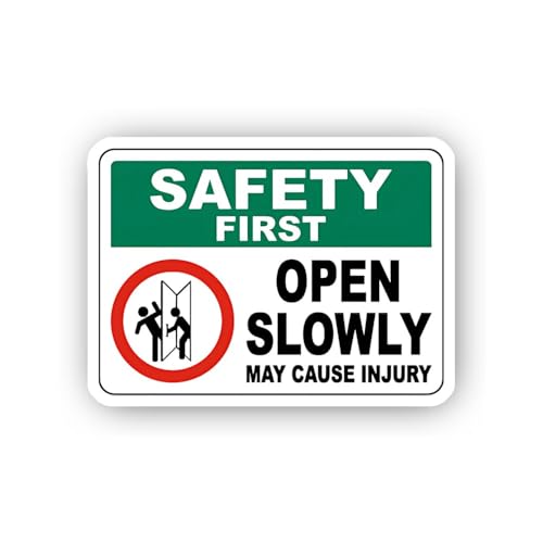 2 (Pieces) 3" and 5" Open Slowly Door Safety Sign Sticker, Waterproof Vinyl Decals for Many Purpose