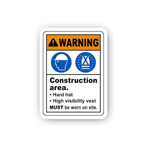 2 (Pieces) 3" and 5" Hard Hat and Vest Warning Sign Sticker, Waterproof Vinyl Decals for Many Purpos