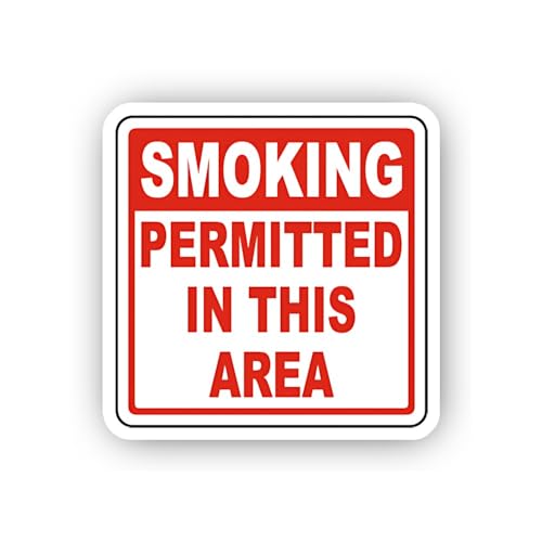 2 (Pieces) 3" and 5" Red Permitted Smoking Area Sticker, Waterproof Vinyl Decals for Many Purpose Li
