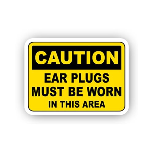 2 (Pieces) 3" and 5" Yellow Caution Ear Plugs Area Sticker, Waterproof Vinyl Decals for Many Purpose