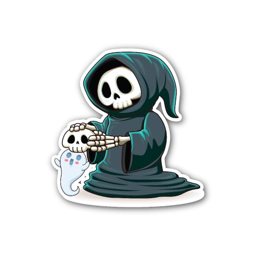 2 (Pieces) 3" and 5" Cute Reaper & Ghost Sticker, Waterproof Vinyl Decals for Many Purpose Like Cars