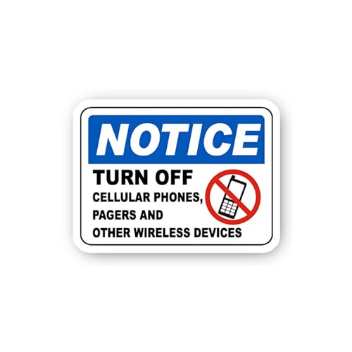 2 (Pieces) 3" and 5" Notice Turn Off Cellular Phones Pagers and Wireless Devices Sticker, Waterproof