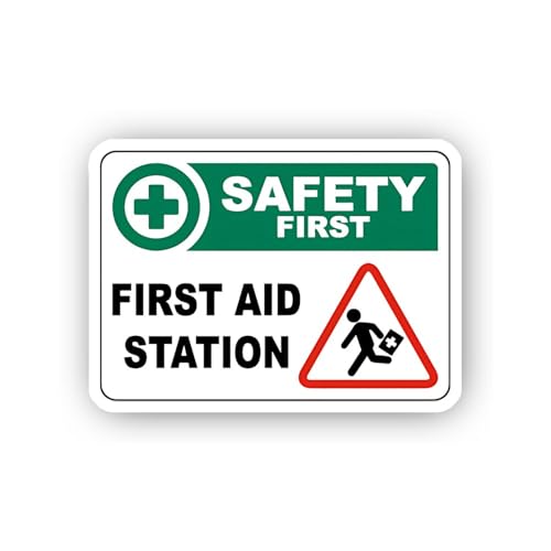 2 (Pieces) 3" and 5" First Aid Station with Running Person Icon Sticker, Waterproof Vinyl Decals for