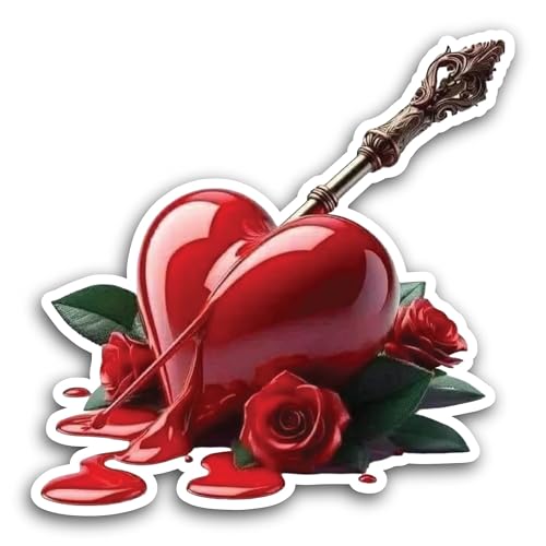2 (Pieces) 3" and 5" Heart with Roses Sticker, Waterproof Vinyl Decals for Many Purpose Like Cars, T