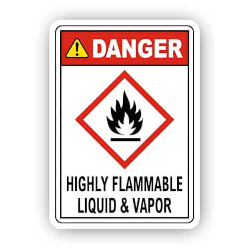 2 (Pieces) 3" and 5" Flammable Substance Hazard Warning Notice Sticker, Waterproof Vinyl Decals for