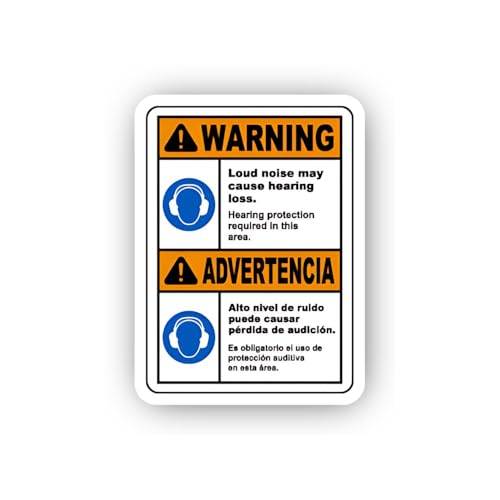 2 (Pieces) 3" and 5" Bilingual Hearing Protection Required Warning Sticker, Waterproof Vinyl Decals