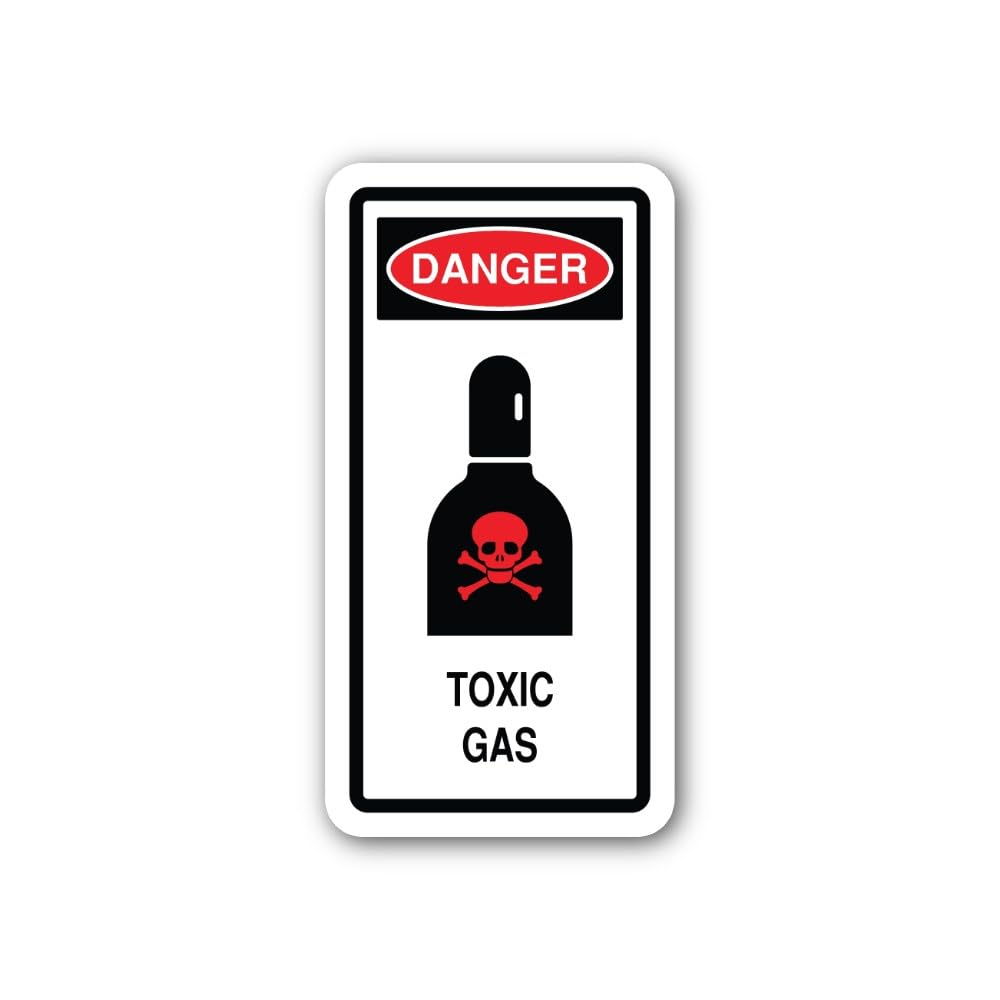 2 (Pieces) 3" and 5" Warning Sign Danger Toxic Gas Sticker, Waterproof Vinyl Decals for Many Purpose