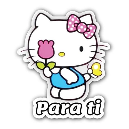 2 (Pieces) 3" and 5" Flower with Cute Cat Sticker, Waterproof Vinyl Decals for Many Purpose Like Car