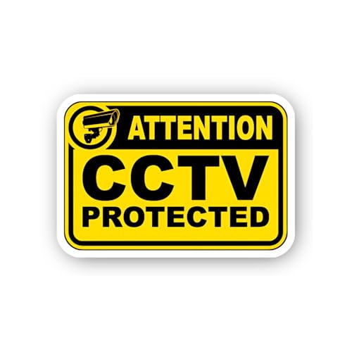 2 (Pieces) 3" and 5" Yellow and Black Attention CCTV Protected Sign Sticker, Waterproof Vinyl Decals