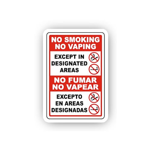 2 (Pieces) 3" and 5" Bilingual Smoking and Vaping Prohibition Sticker, Waterproof Vinyl Decals for M