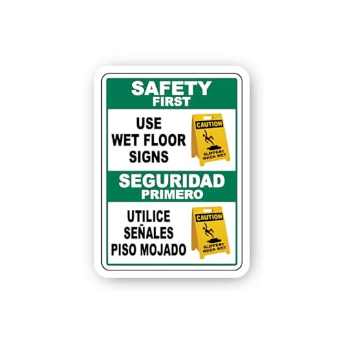 2 (Pieces) 3" and 5" Bilingual Safety First: Use Wet Floor Signs Sign Sticker, Waterproof Vinyl Deca