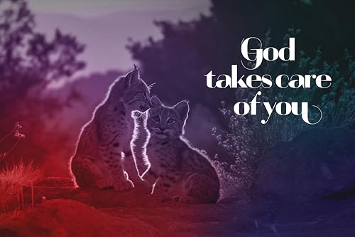 Portrait of Wild cat Cubs with Gradient Effect and Religious Quote Sticker Vinyl Decal Motivation St