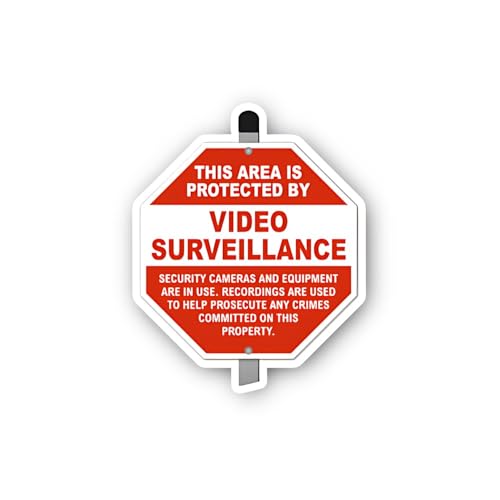 2 (Pieces) 3" and 5" Red Video Surveillance Protected Area Sticker, Waterproof Vinyl Decals for Many