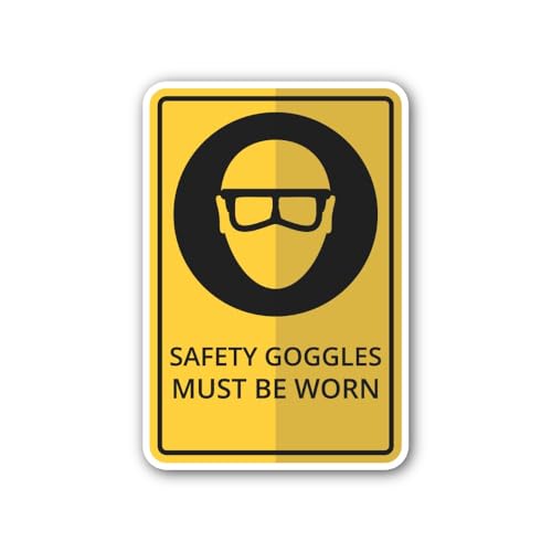 2 (Pieces) 3" and 5" Safety Goggles Must Be Worn Sign Sticker, Waterproof Vinyl Decals for Many Purp