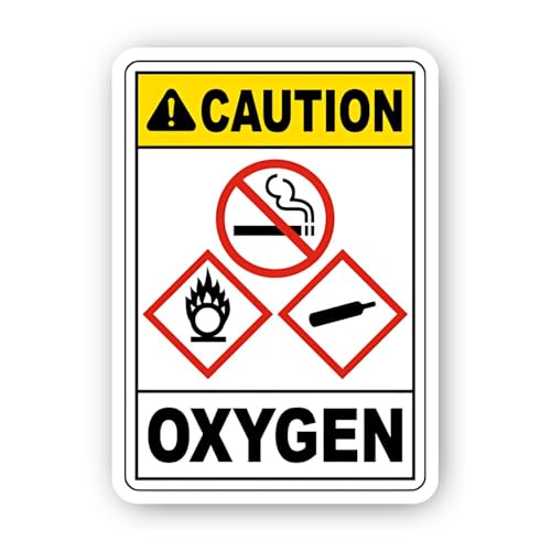 2 (Pieces) 3" and 5" Oxygen Caution Vertical Warning Sticker, Waterproof Vinyl Decals for Many Purpo