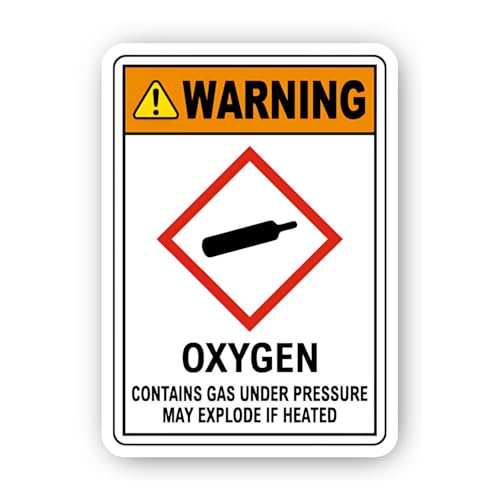 2 (Pieces) 3" and 5" Pressurized Oxygen Hazard Warning Sticker, Waterproof Vinyl Decals for Many Pur