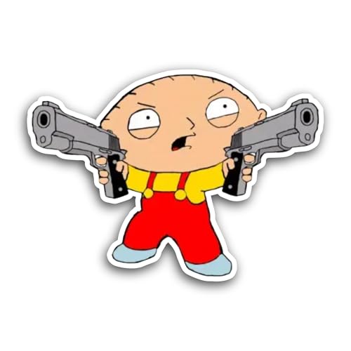 2 (Pieces) 3" and 5" Cartoon Character with Gun Sticker, Waterproof Vinyl Decals for Many Purpose Li