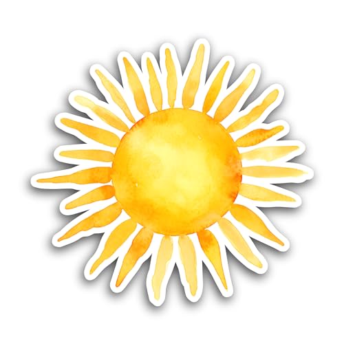 2 (Pieces) 3" and 5" Full Yellow Sun Sticker, Waterproof Vinyl Decals for Many Purpose Like Cars, Tr