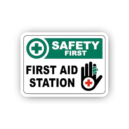 2 (Pieces) 3" and 5" First Aid Station Sign with Injured Hand Icon Sticker, Waterproof Vinyl Decals