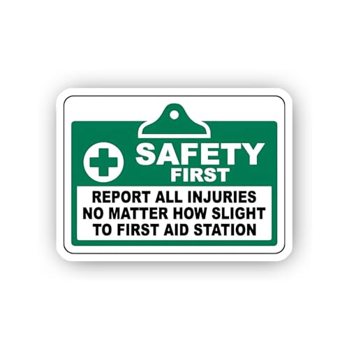 2 (Pieces) 3" and 5" Report Injuries to First Aid Station Sign with Clipboard Sticker, Waterproof Vi
