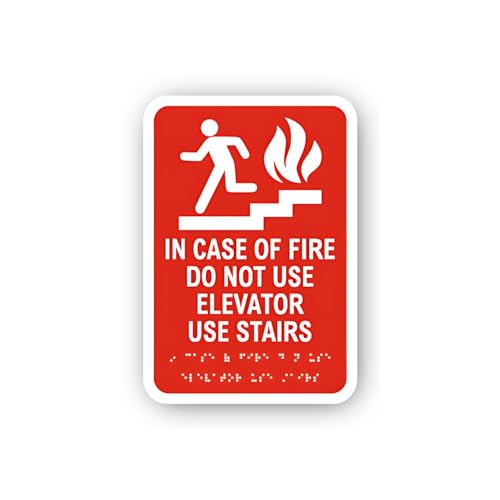 2 (Pieces) 3" and 5" Fire Escape Instructions: Use Stairs, No Elevator (Red/White) Sticker, Waterpro