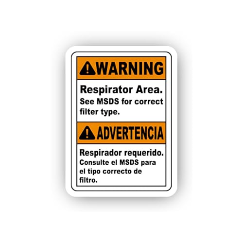 2 (Pieces) 3" and 5" Bilingual Respirator Filter Warning Sticker, Waterproof Vinyl Decals for Many P