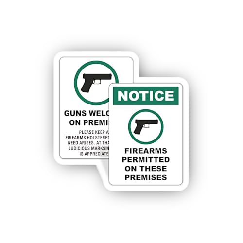 2 (Pieces) 3" and 5" Firearms Permitted On Premises Notice Sticker, Waterproof Vinyl Decals for Many