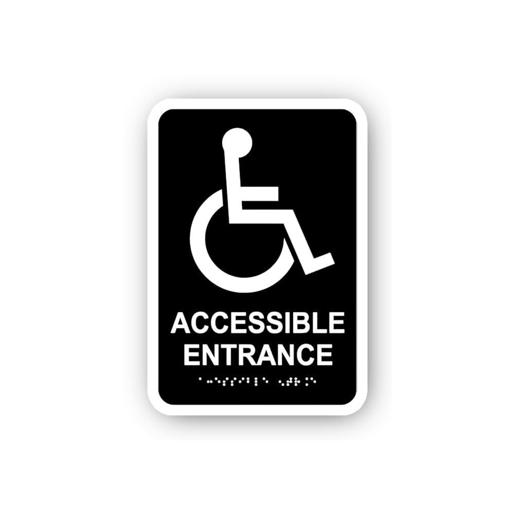 2 (Pieces) 3" and 5" Accessible Entrance Braille Sticker, Waterproof Vinyl Decals for Many Purpose L