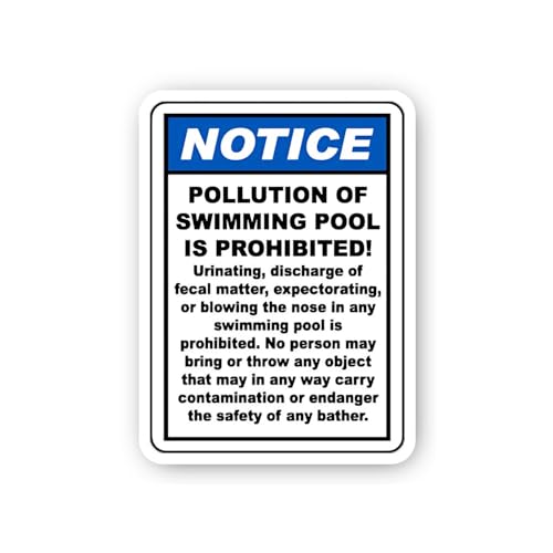 2 (Pieces) 3" and 5" Notice: Pollution of Swimming Pool Prohibited Sticker, Waterproof Vinyl Decals