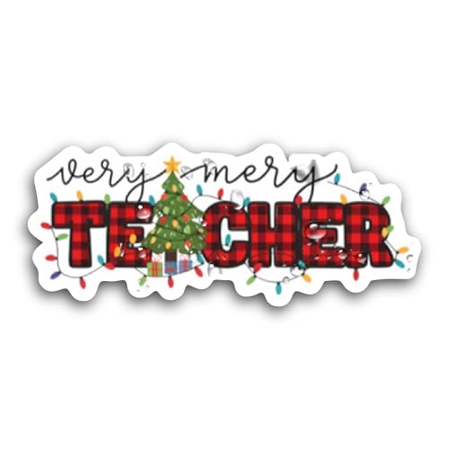 2 (Pieces) 3" and 5" Very Merry Teacher Sticker, Waterproof Vinyl Decals for Many Purpose Like Cars,