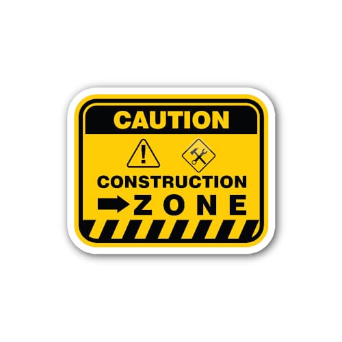 2 (Pieces) 3" and 5" Caution Construction Zone Sign Sticker, Waterproof Vinyl Decals for Many Purpos