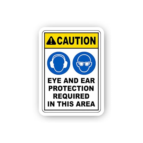 2 (Pieces) 3" and 5" Eye and Ear Protection Caution Sticker, Waterproof Vinyl Decals for Many Purpos