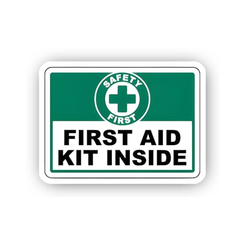 2 (Pieces) 3" and 5" First Aid Kit Inside Safety Sign with Icon Sticker, Waterproof Vinyl Decals for