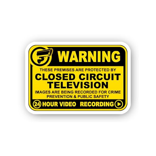 2 (Pieces) 3" and 5" Yellow Warning Closed Circuit Television Recording Sticker, Waterproof Vinyl De