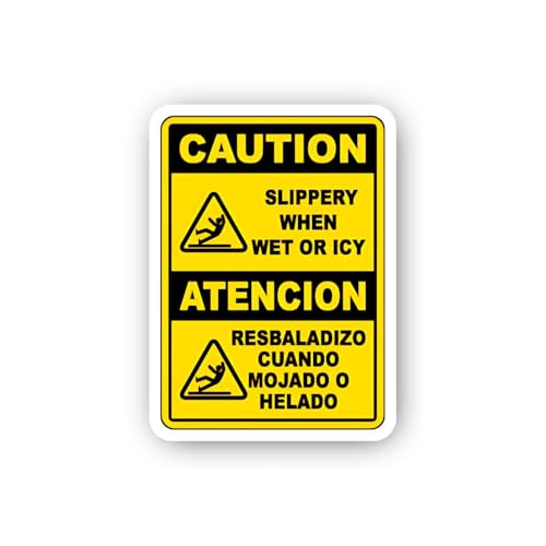 2 (Pieces) 3" and 5" Caution: Slippery When Wet or ICY Bilingual Sticker, Waterproof Vinyl Decals fo