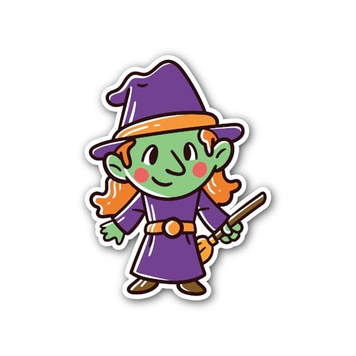 2 (Pieces) 3" and 5" Comic Witch Witchcraft Sticker, Waterproof Vinyl Decals for Many Purpose Like C
