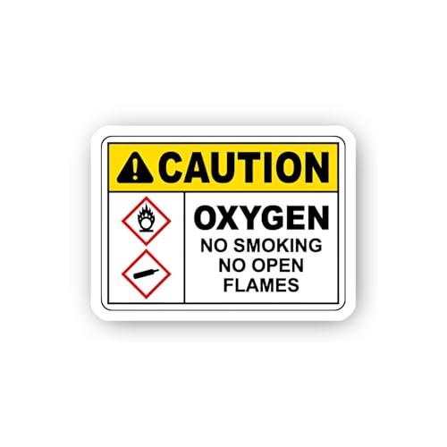 2 (Pieces) 3" and 5" Oxygen Caution Flame Symbols Sticker, Waterproof Vinyl Decals for Many Purpose