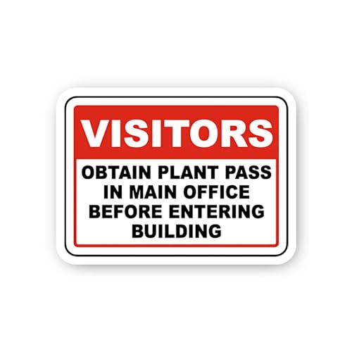 2 (Pieces) 3" and 5" Visitors Obtain Plant Pass Before Entering Sticker, Waterproof Vinyl Decals for