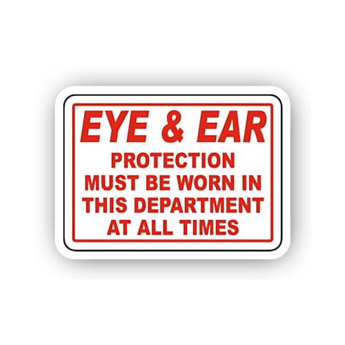 2 (Pieces) 3" and 5" Red Combined Eye and Ear Safety Notice Sticker, Waterproof Vinyl Decals for Man