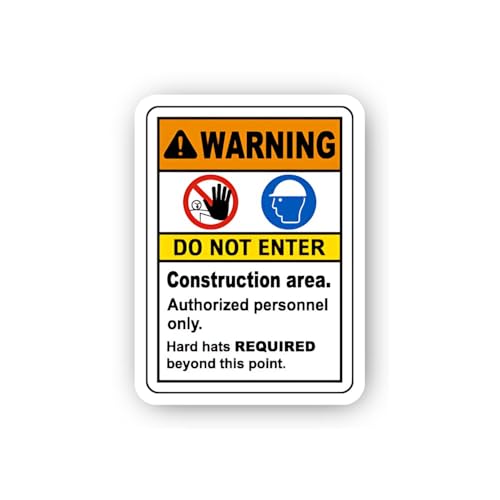 2 (Pieces) 3" and 5" Warning No Entry Construction Personnel Only Sticker, Waterproof Vinyl Decals f