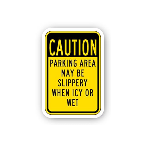 2 (Pieces) 3" and 5" Caution Slippery Parking Area Sticker, Waterproof Vinyl Decals for Many Purpose