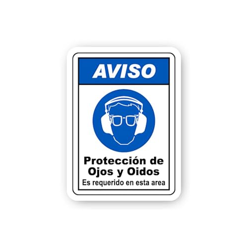 2 (Pieces) 3" and 5" Aviso Eye and Ear Protection Required Sticker, Waterproof Vinyl Decals for Many