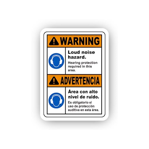 2 (Pieces) 3" and 5" Bilingual Hearing Protection Warning Sticker, Waterproof Vinyl Decals for Many