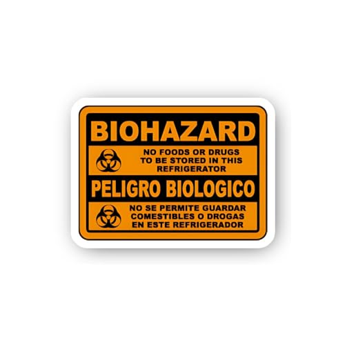 2 (Pieces) 3" and 5" Bilingual Biohazard Refrigerator Warning Sticker, Waterproof Vinyl Decals for M