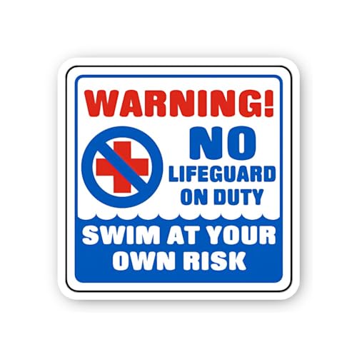 2 (Pieces) 3" and 5" Warning No Lifeguard On Duty Sticker, Waterproof Vinyl Decals for Many Purpose