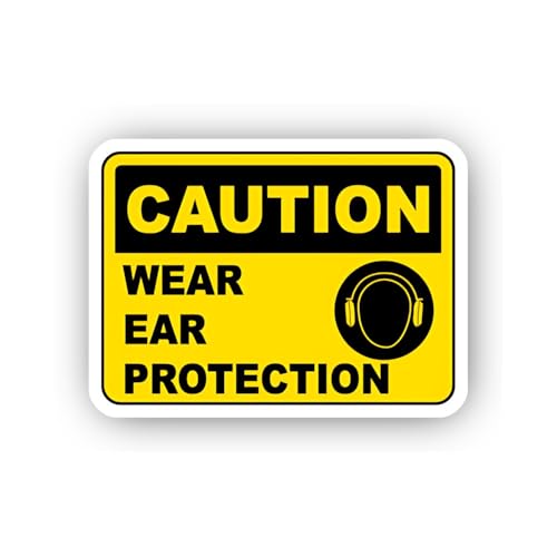 2 (Pieces) 3" and 5" Yellow Caution Wear Ear Protection Symbol Sticker, Waterproof Vinyl Decals for