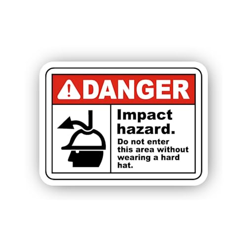 2 (Pieces) 3" and 5" Danger Impact Hazard Head Protection Warning Sticker, Waterproof Vinyl Decals f